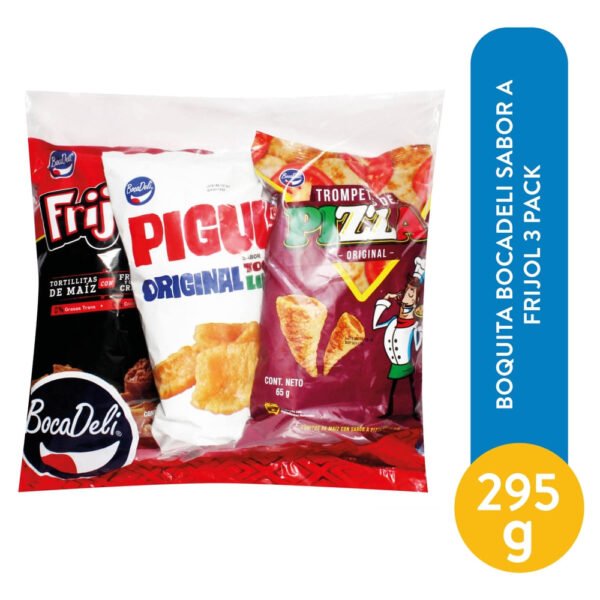 Boquita Bocadeli Sabor A Frijol 3 Pack - 295 g Snacks Bocadeli surtidos 3 uds - 195 g producto salvadoreno en USA