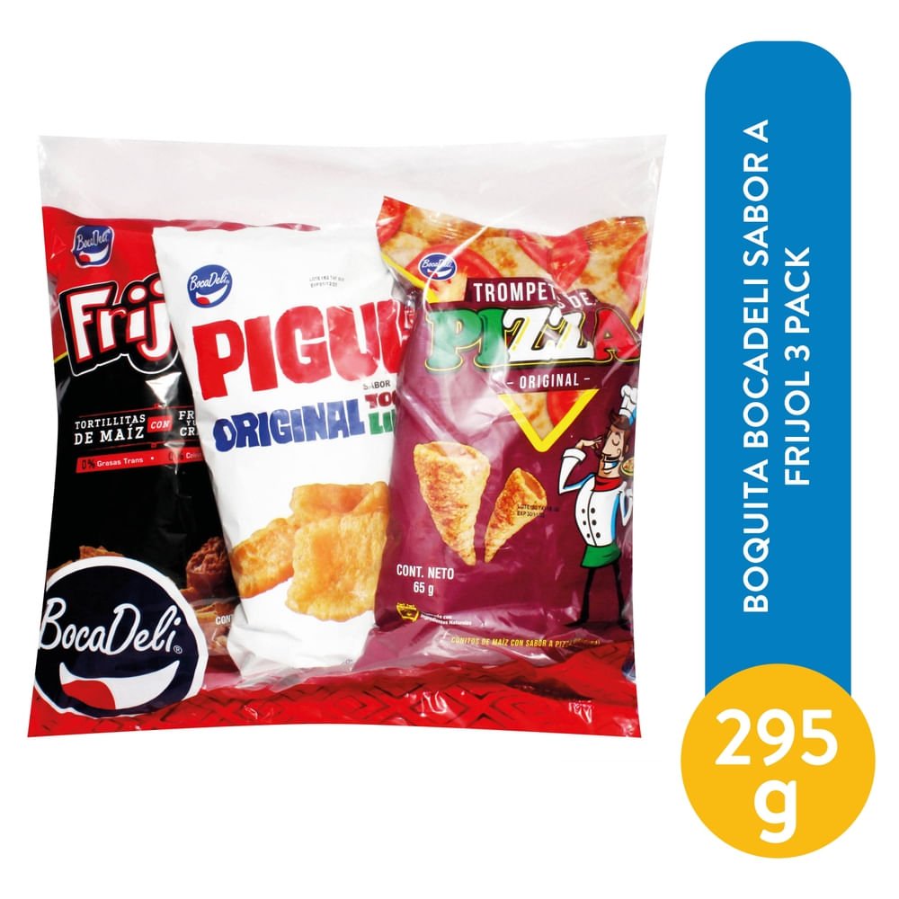 Boquita Bocadeli Sabor A Frijol 3 Pack - 295 g Snacks Bocadeli surtidos 3 uds - 195 g producto salvadoreno en USA