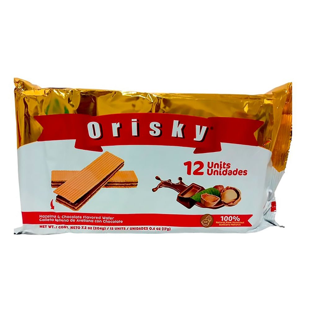 Galleta Orisky Rellena de Avellana 12 unidades, Paquete - 204 g producto salvadoreno en USA