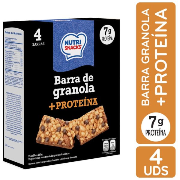Barras Nutrisnacks de granola + proteína con almendras y trocitos de chocolate - 140 g Sv Barras Nutrisnack Proteina 140 Gr
