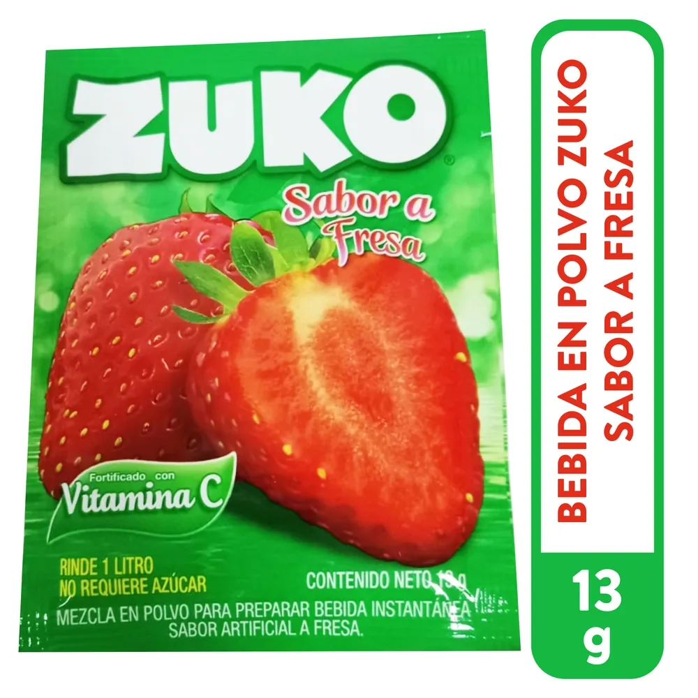 Bebida En Polvo Zuko Sabor Fresa - 13 g