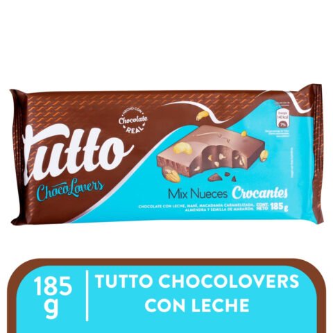 Chocolate Marca Tutto Chocolovers, Con Maní, Macadamia Caramelizada, Marañon Y Almendras -200 g Chocolates Tutto chocolovers mix nueces crocantes - 185 g