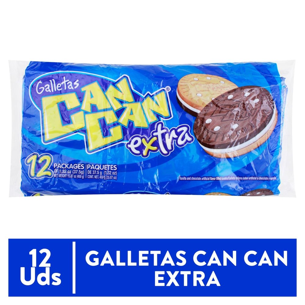 Galleta Can Can Rellena Extra Chocolate Y Vainilla 12 Unidades - 450 g