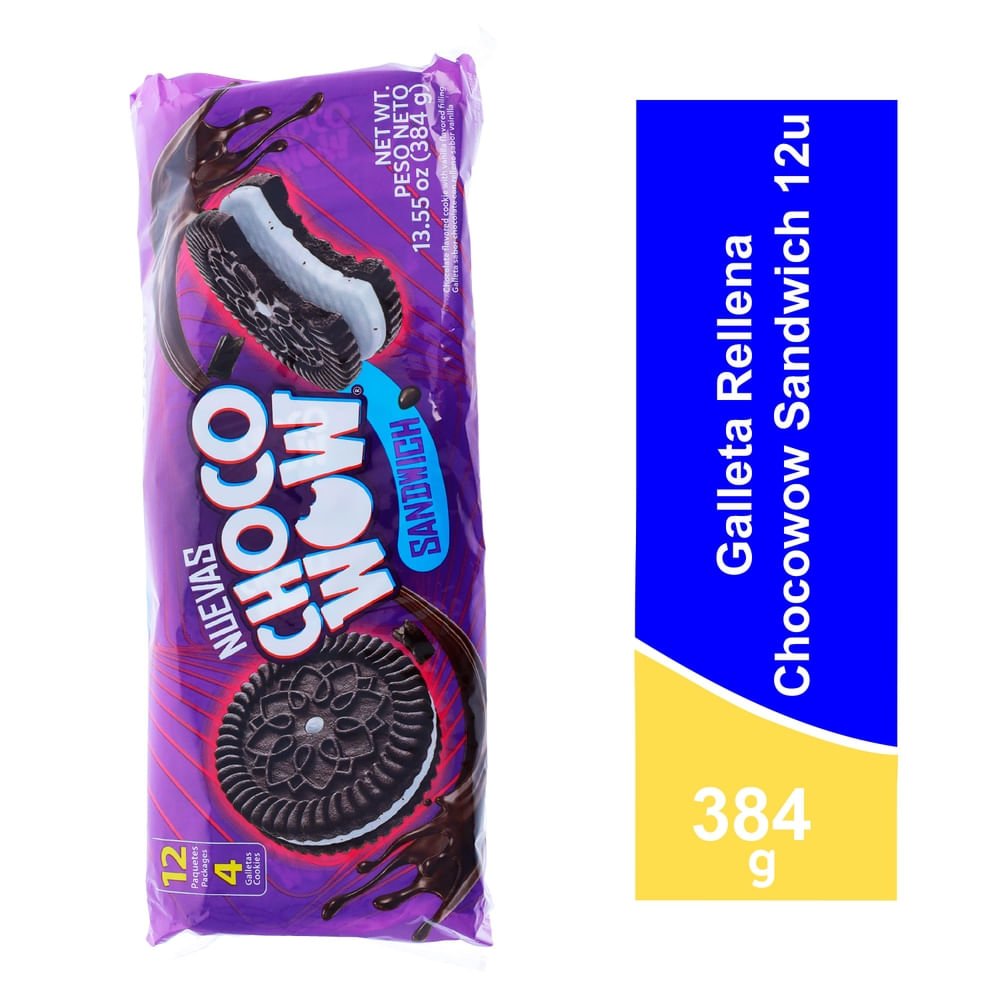Galleta Chocowow, Rellena Sándwich 12 unidades - 384 g Galleta Chocowow Rellena Sándwich 12 Unidades - 384 g