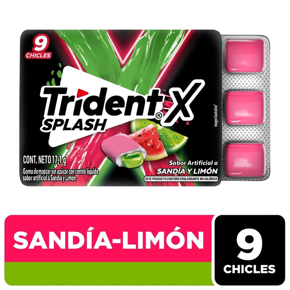 Goma de Mascar Chicle Trident Splash sabor Sandía Limón 9 unid Goma de Mascar Trident Splash Sandia - 17,1 g