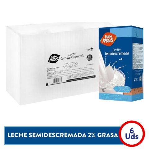 Leche Semidescremada Sabemas Larga Duración 6 pack - 6 L