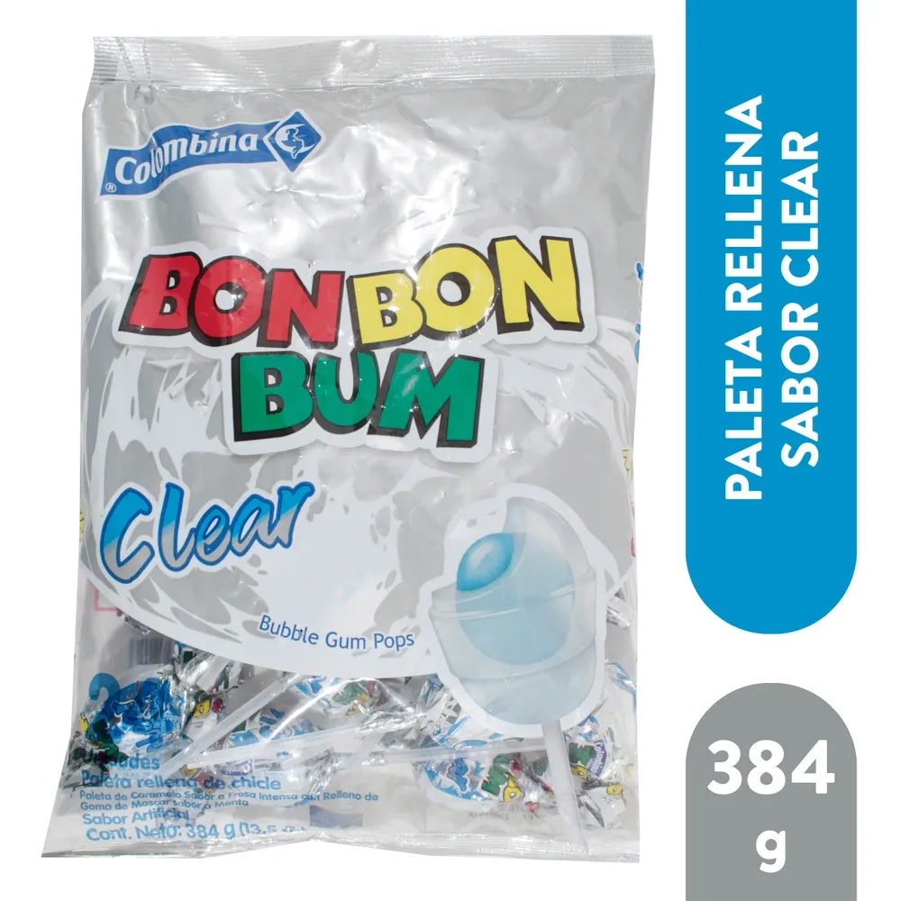 Paletas Bon Bon Bum rellenas de chicle sabor fresa y menta - 384 g