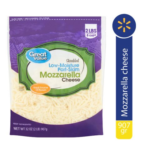 Queso Great Value Mozzarella Rallado Parcialmente Desnatado - 907 g