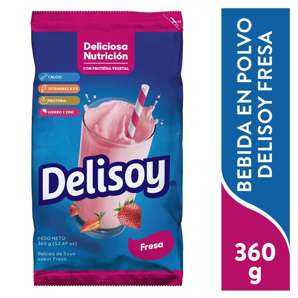 Bebida Delisoy sabor fresa en bolsa de 360 g