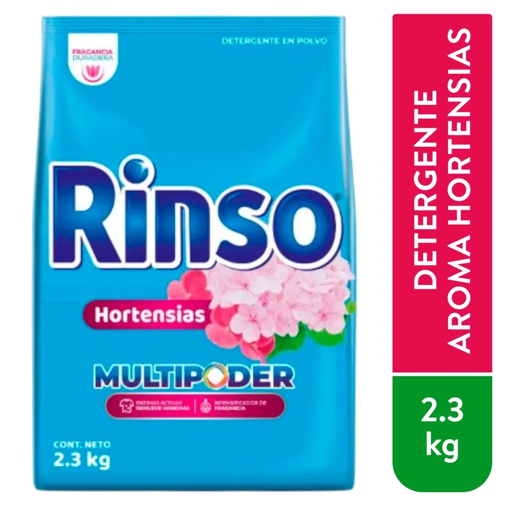 Detergente Rinso en polvo aroma Hortensias de 2300 g