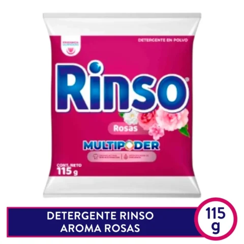 Detergente Rinso en polvo aroma rosas de 115 g